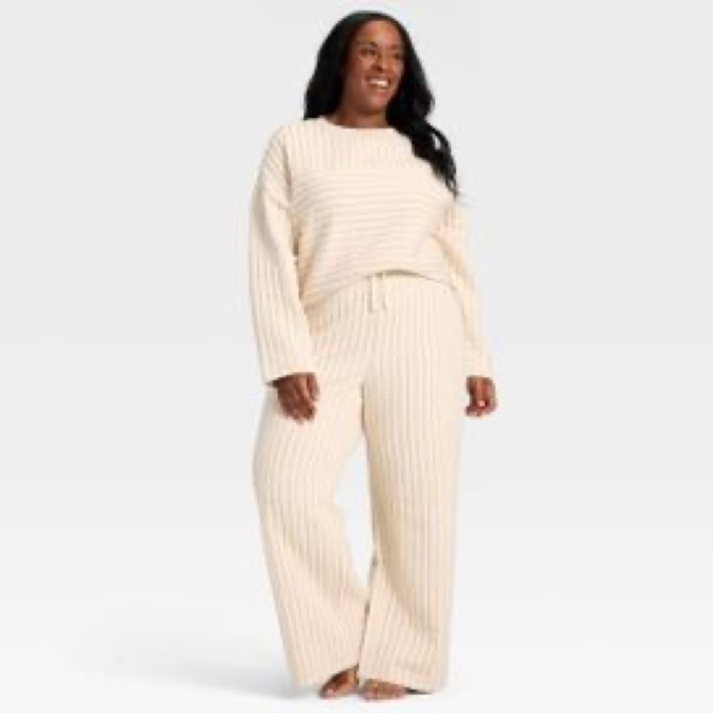 Auden Cream and Pink Striped Crewneck Sweater Set